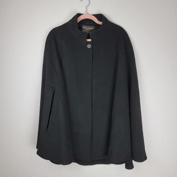 New Eliz Scott Wool Cashmere Blend Cape Black - Picture 5 of 13